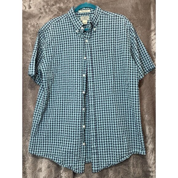 LL Bean Traditional Fit L Tall Polo Style Shirt Mens Plaid 100% Cotton ID 300191 - Picture 2 of 4